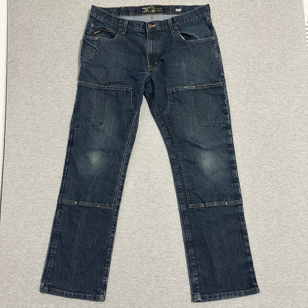 Ariat Rebar M5 Straight Leg Double Knee Work Jeans Dark Wash Blue Mens 38x34